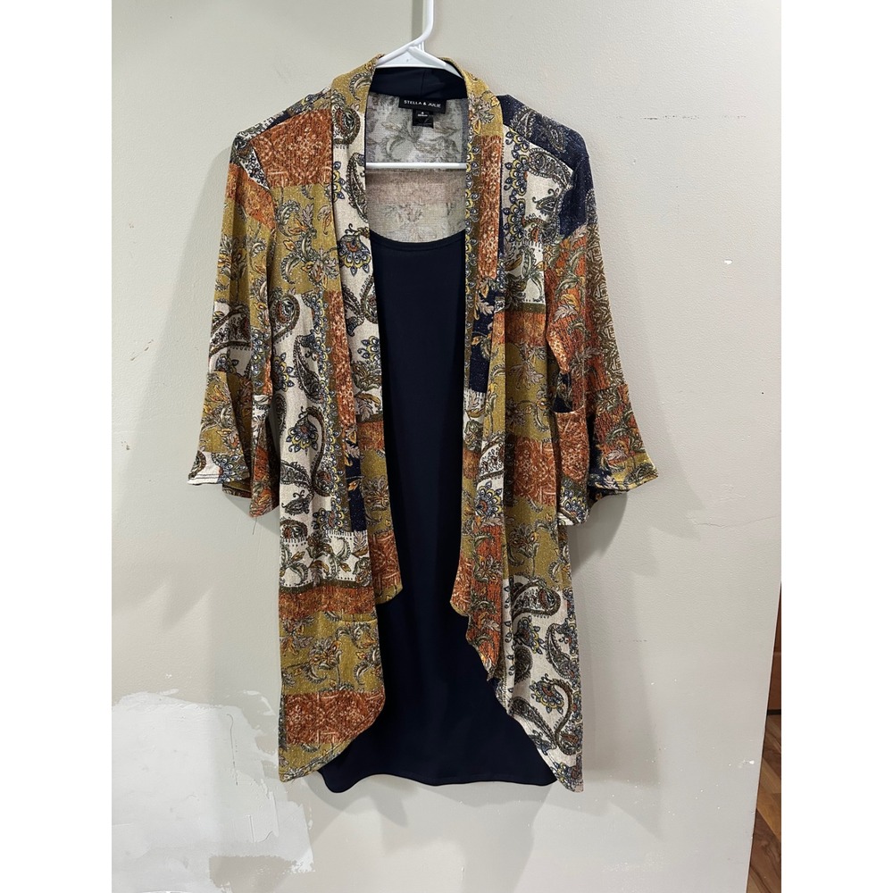Stella & Julie Navy Blue Dress and Paisley Metallic Cardigan Set Size 4